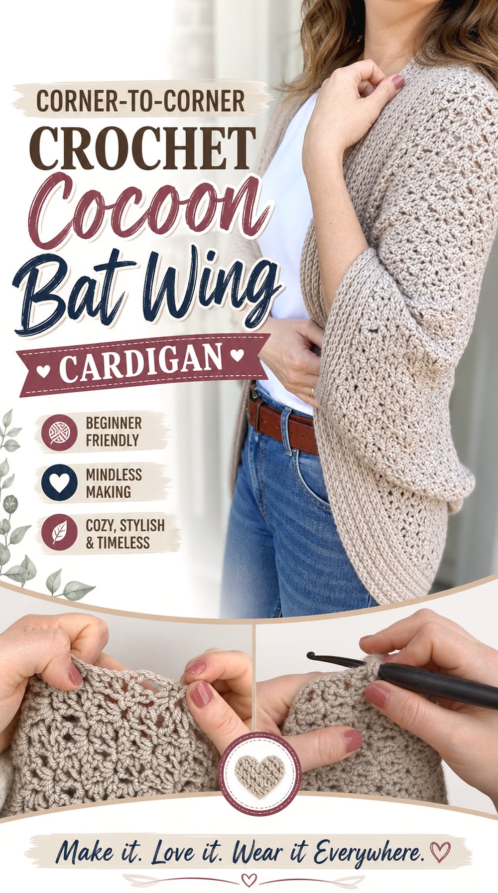 Corner to Corner Crochet Cocoon Bat Wing Cardigan