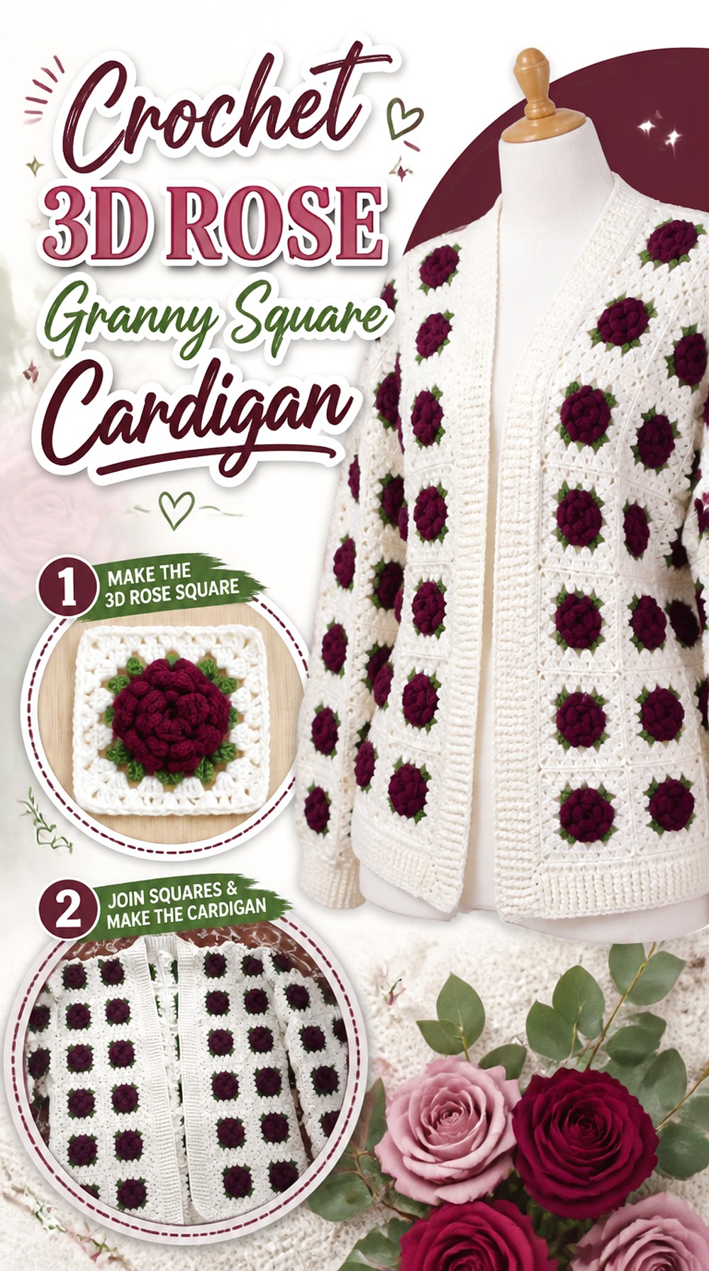 Crochet D Rose Granny Square Cardigan