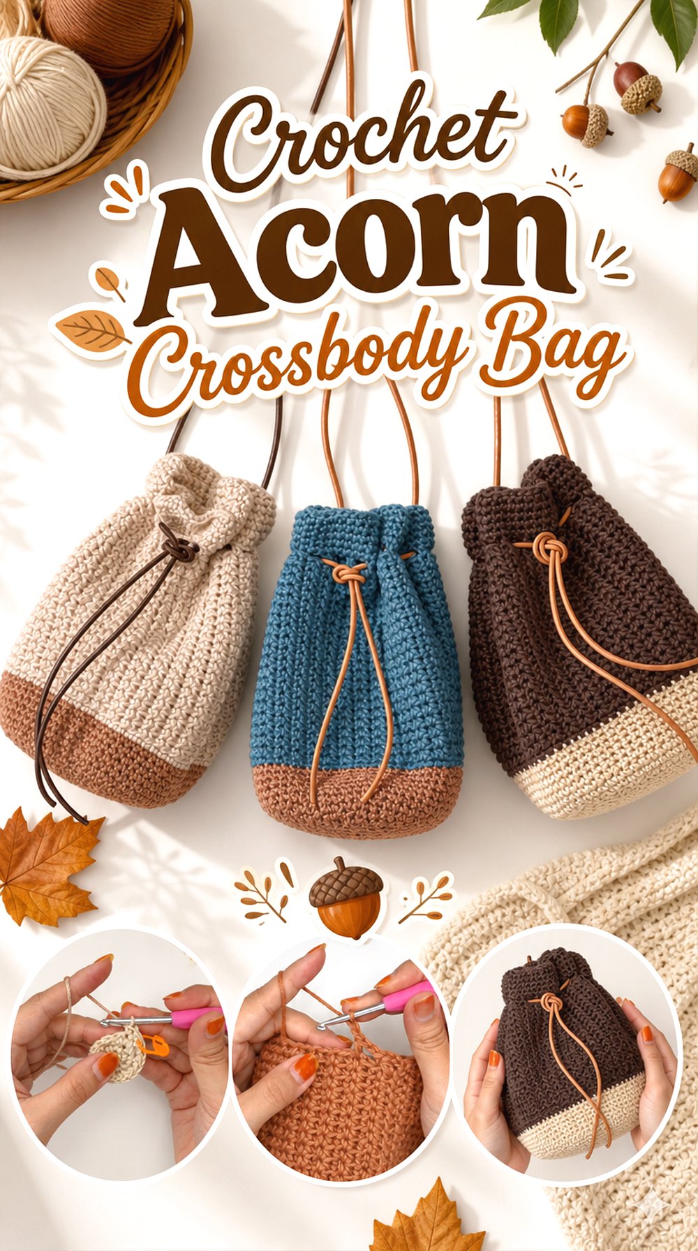 Crochet Acorn Crossbody Bag