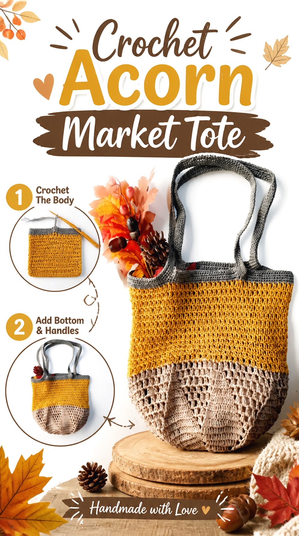 Crochet Acorn Market Tote