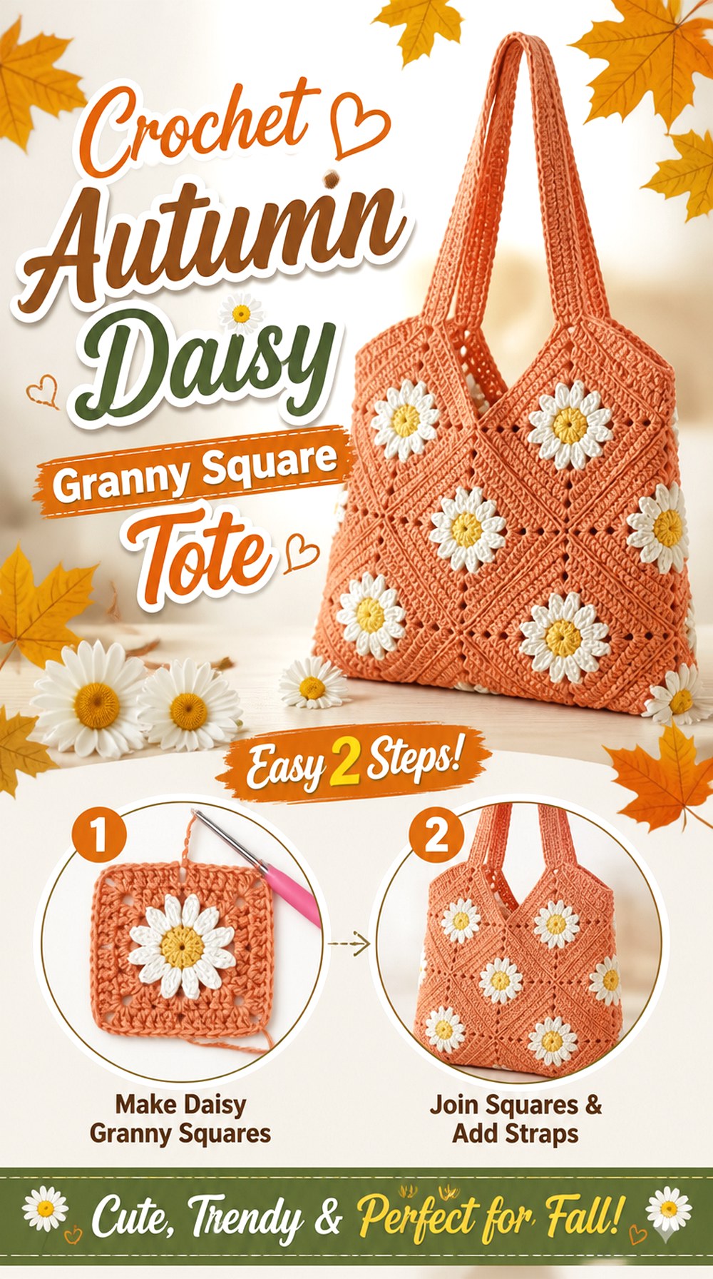 Crochet Autumn Daisy Granny Square Tote