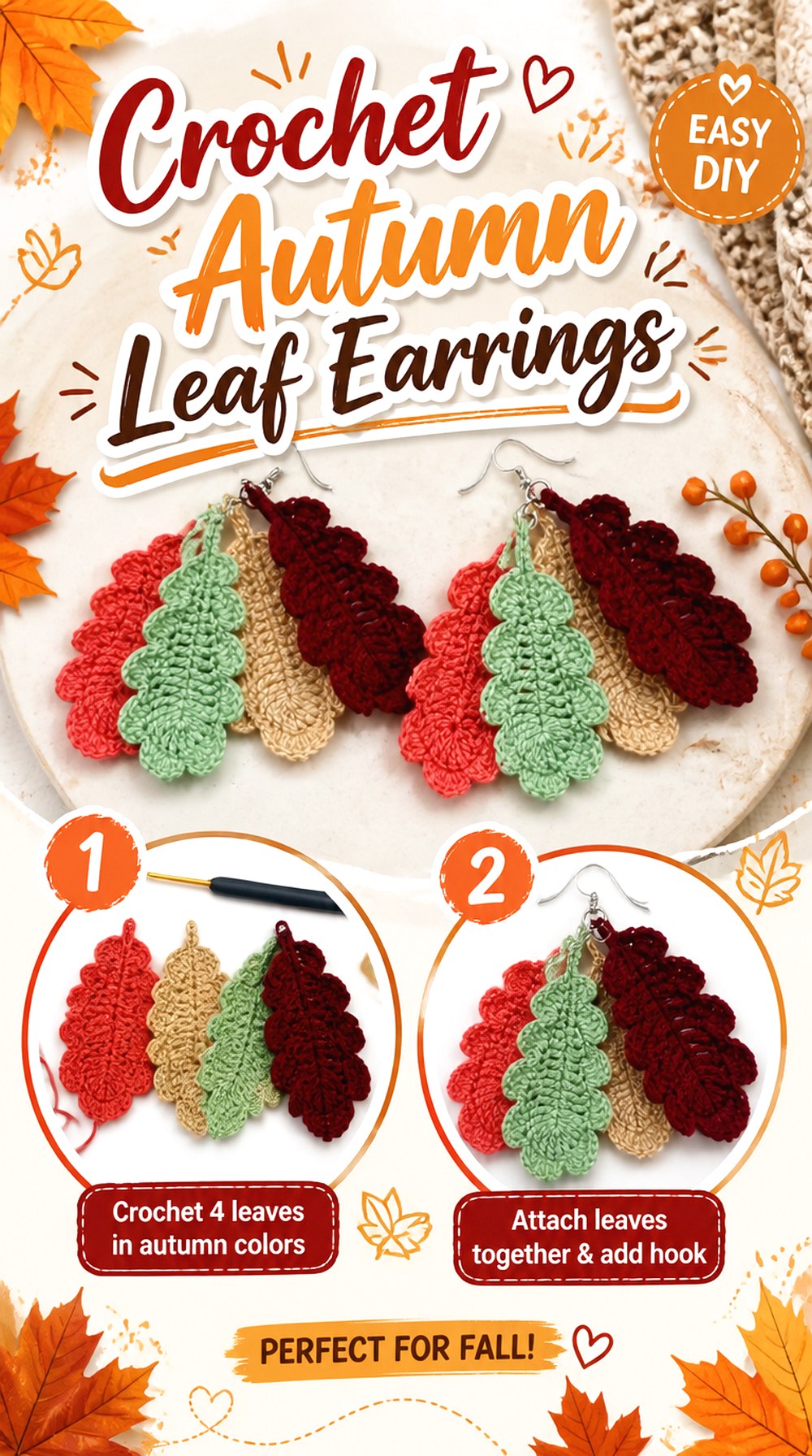 Crochet Autumn Leaf Earrings