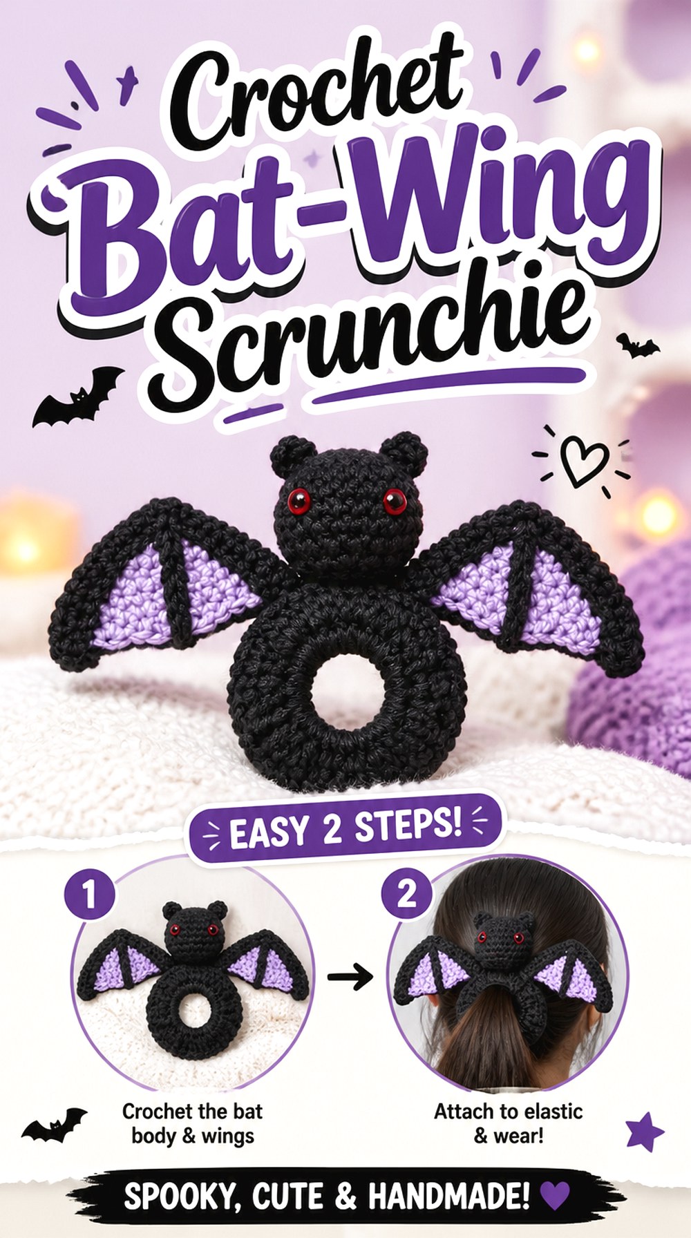 Crochet Bat Wing Scrunchie