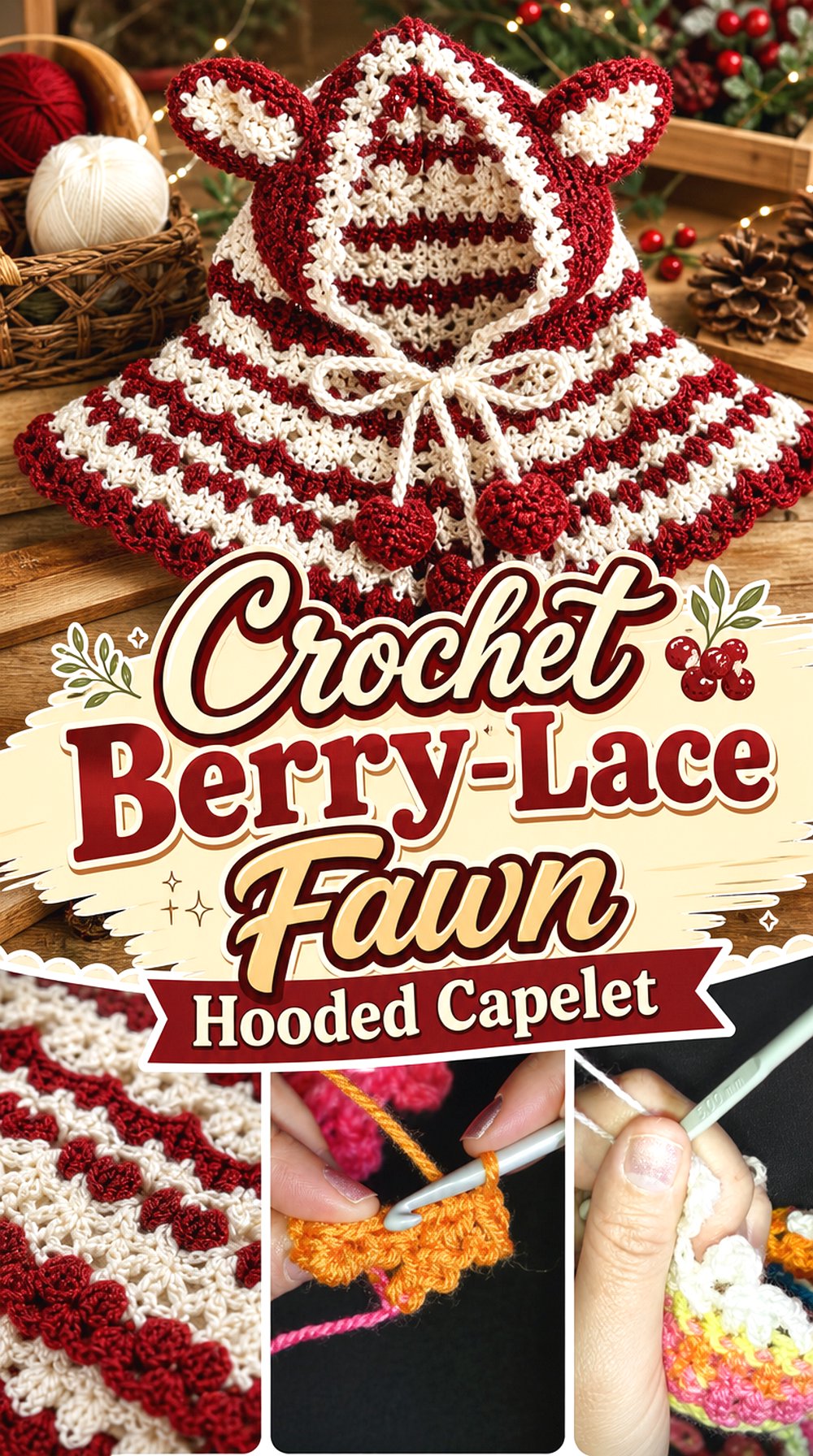 Crochet Berry Lace Fawn Hooded Capelet