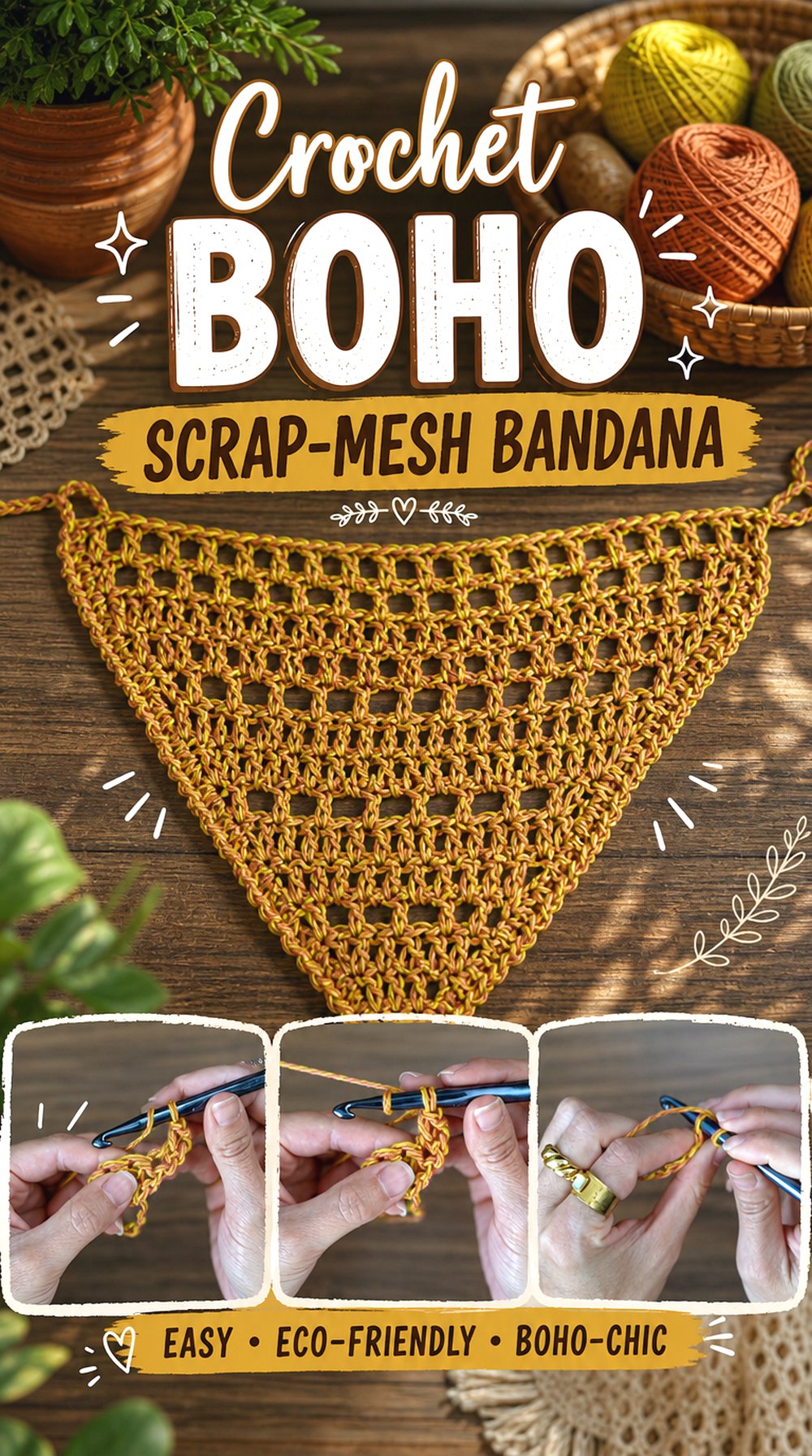 Crochet Boho Scrap Mesh Bandana