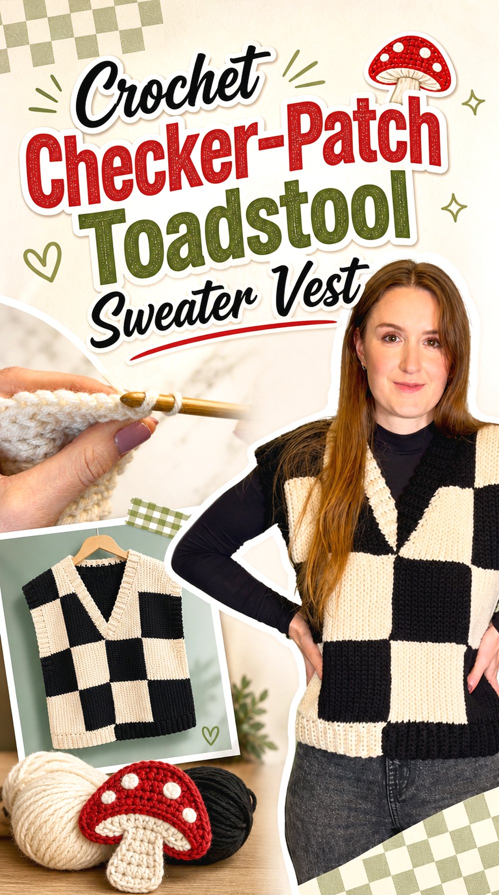 Crochet Checker Patch Toadstool Sweater Vest