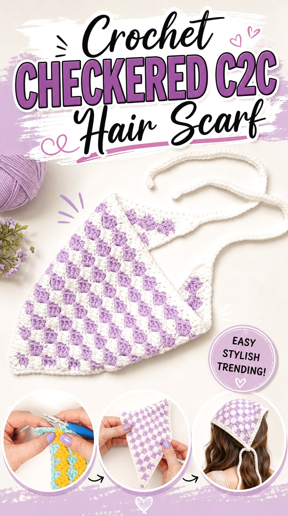 Crochet Checkered CC Hair Scarf