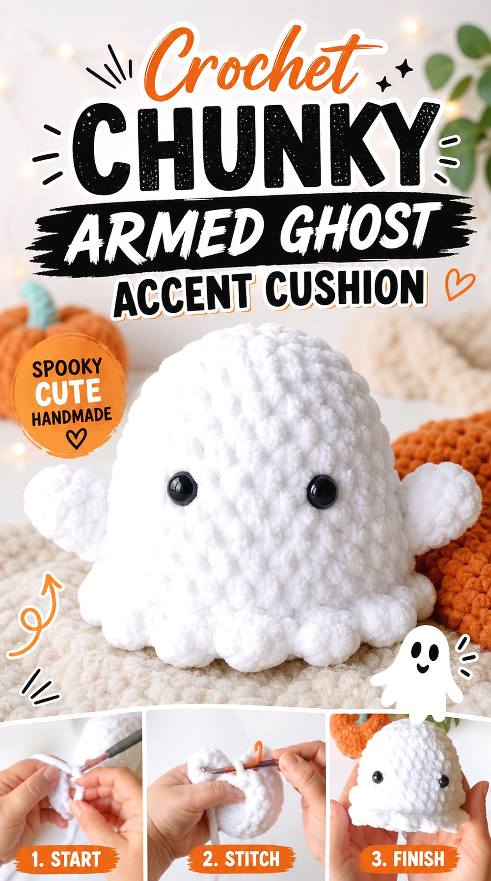 Crochet Chunky Armed Ghost Accent Cushion