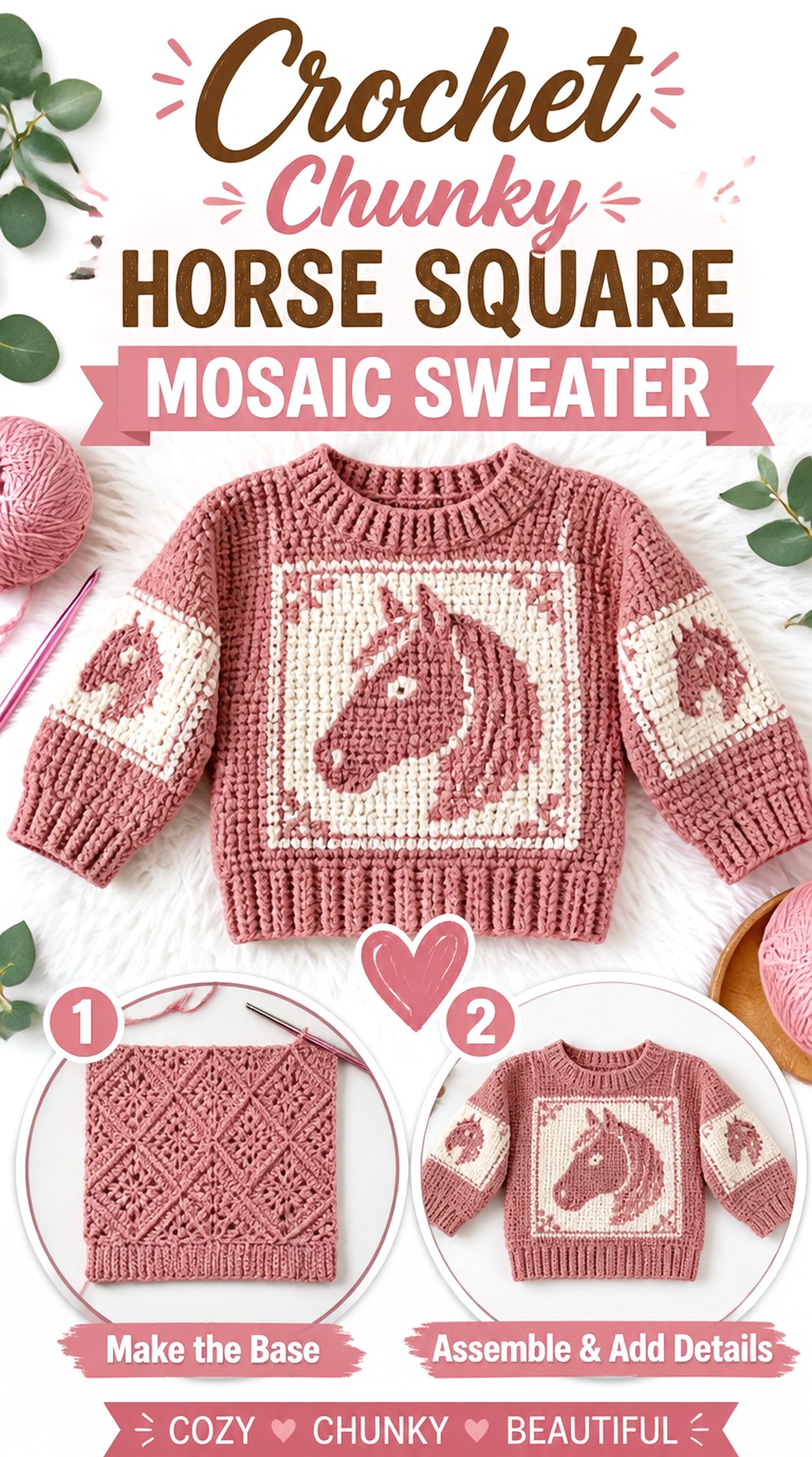 Crochet Chunky Horse Square Mosaic Sweater