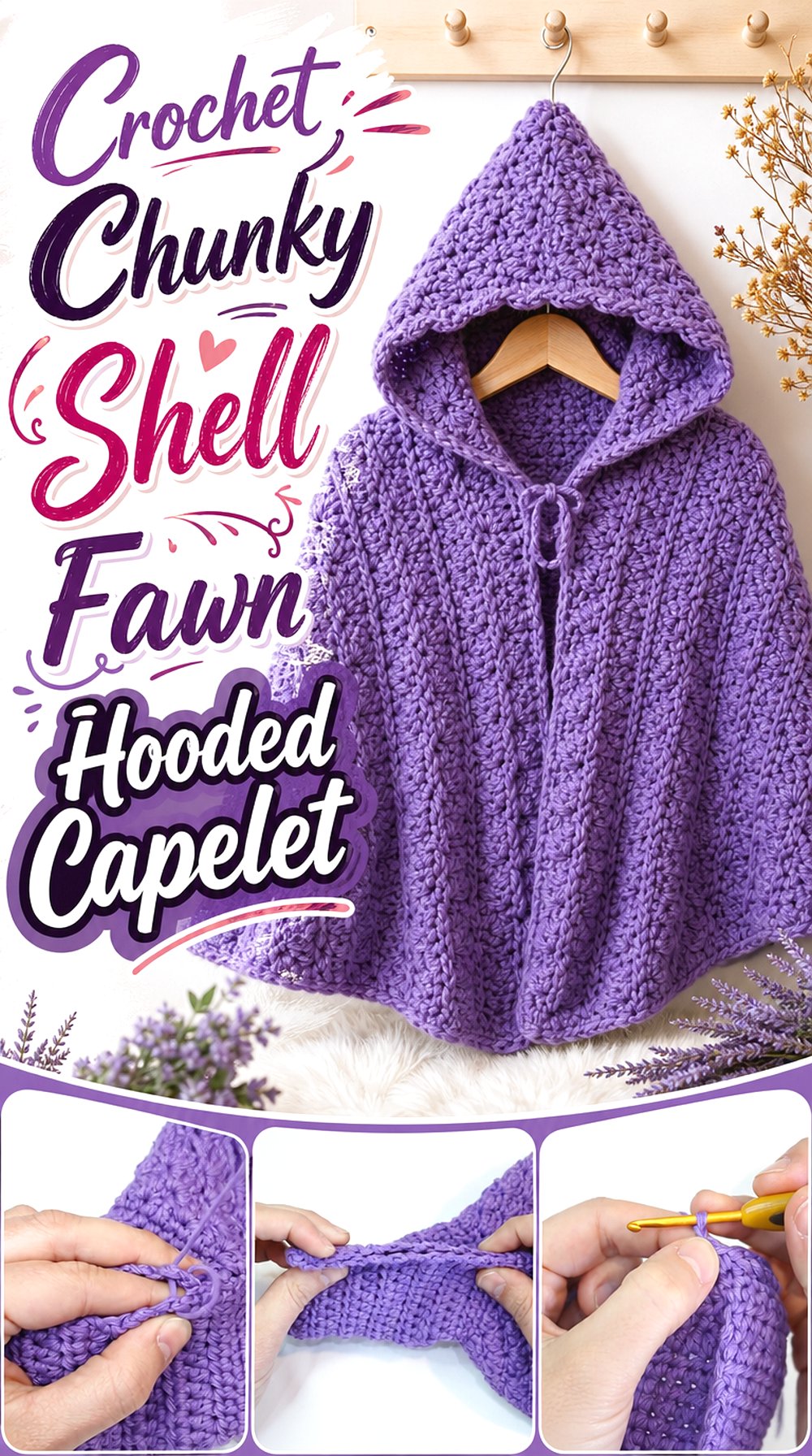 Crochet Chunky Shell Fawn Hooded Capelet