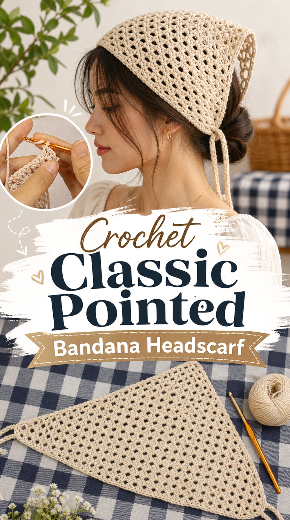 Crochet Classic Pointed Bandana Headscarf