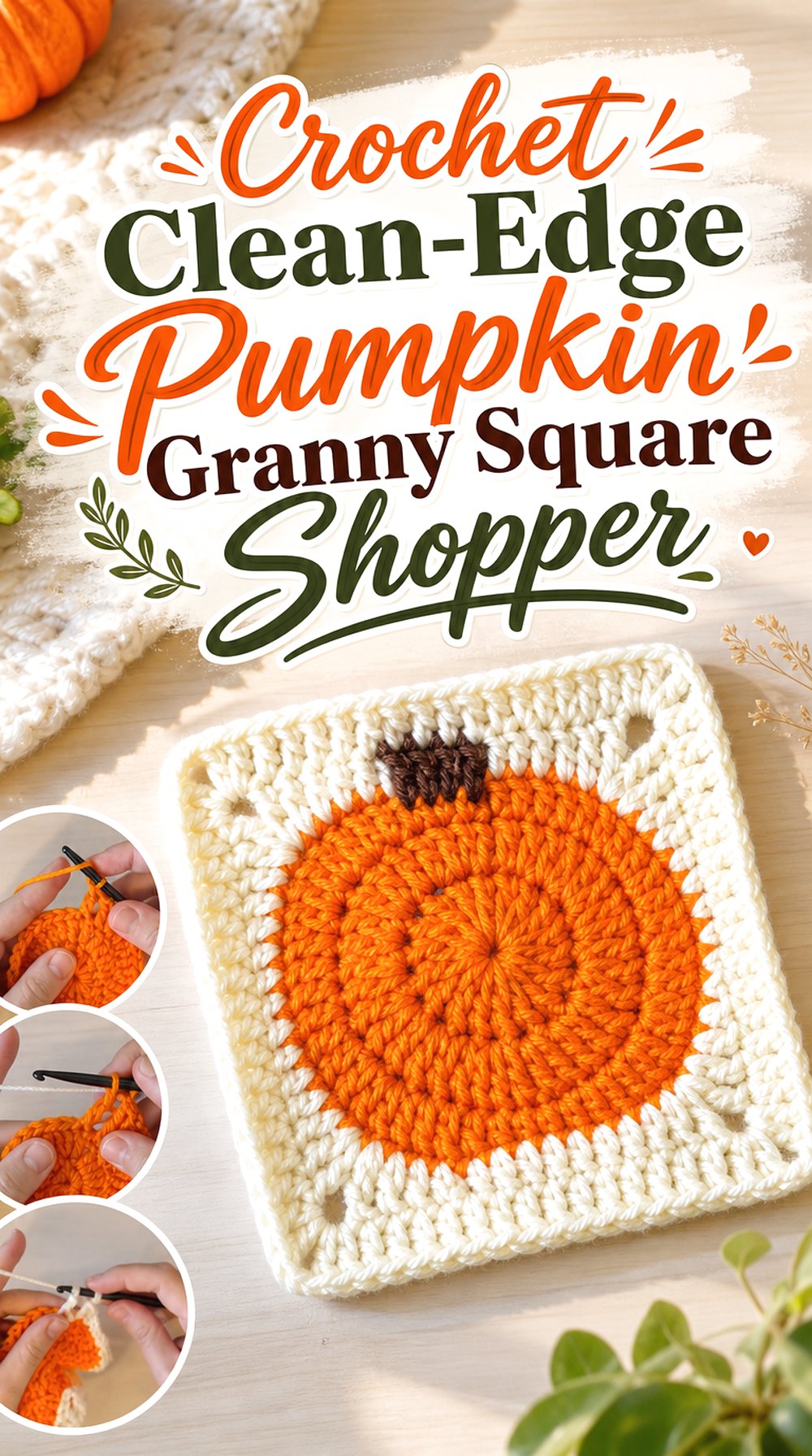 Crochet Clean Edge Pumpkin Granny Square Shopper
