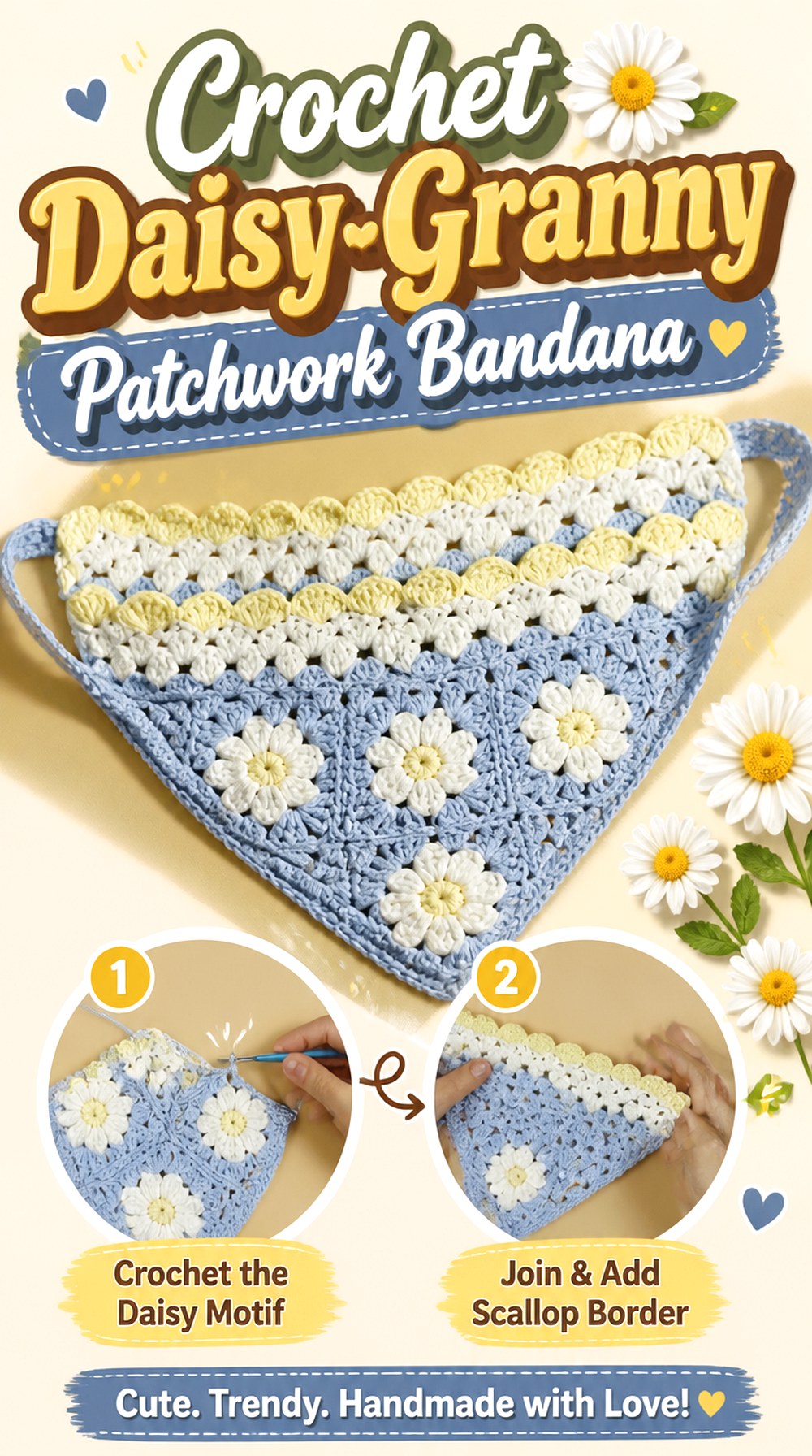 Crochet Daisy Granny Patchwork Bandana