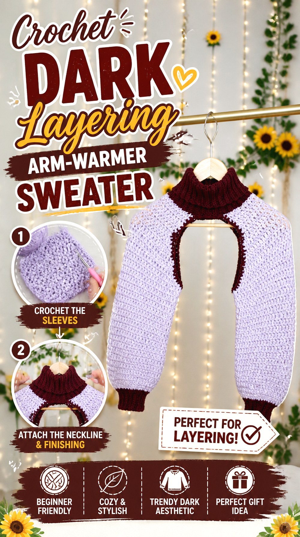Crochet Dark Layering Arm Warmer Sweater