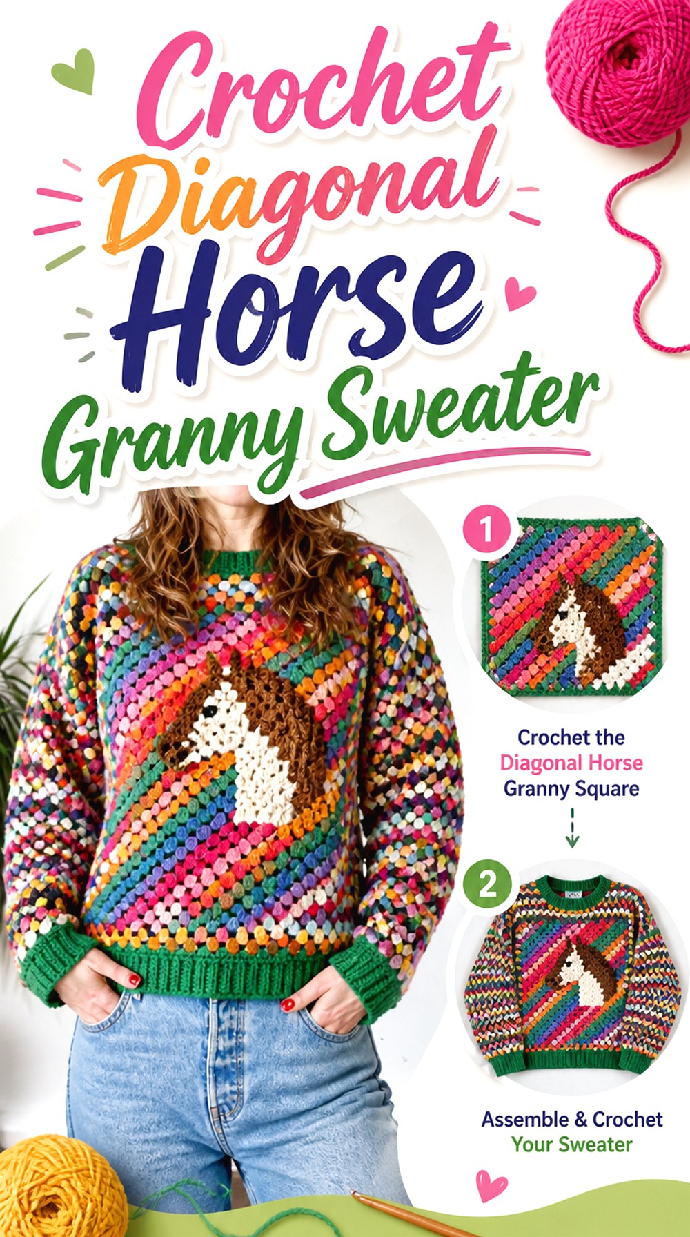 Crochet Diagonal Horse Granny Sweater