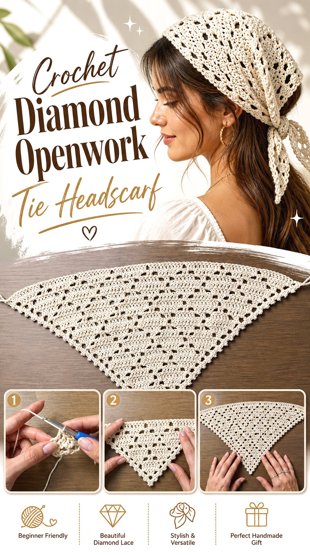 Crochet Diamond Openwork Tie Headscarf