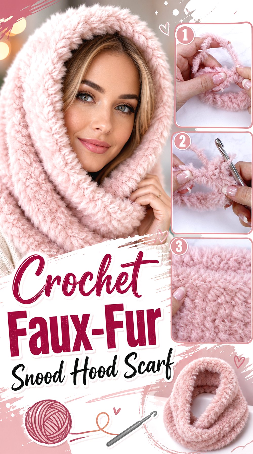 Crochet Faux Fur Snood Hood Scarf