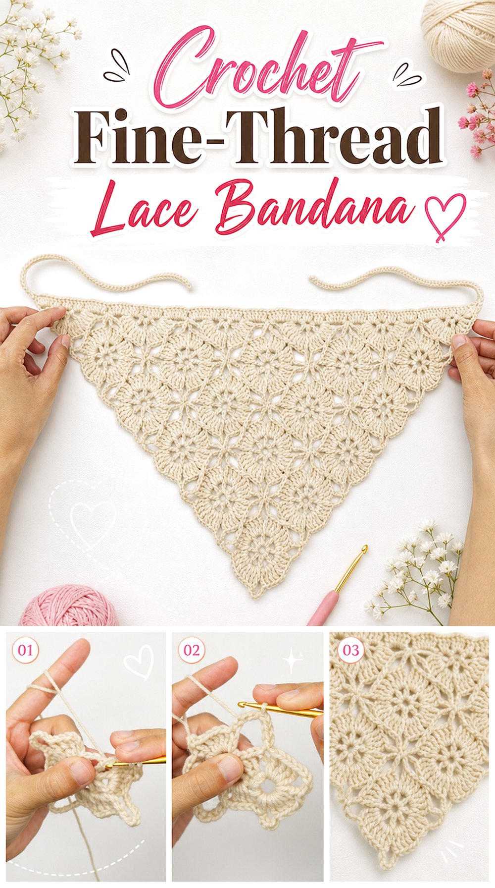Crochet Fine Thread Lace Bandana