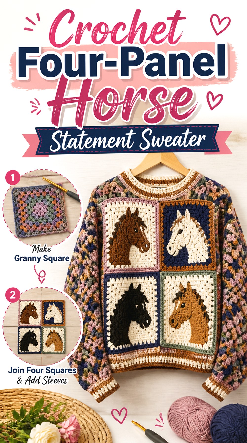 Crochet Four Panel Horse Statement Sweater