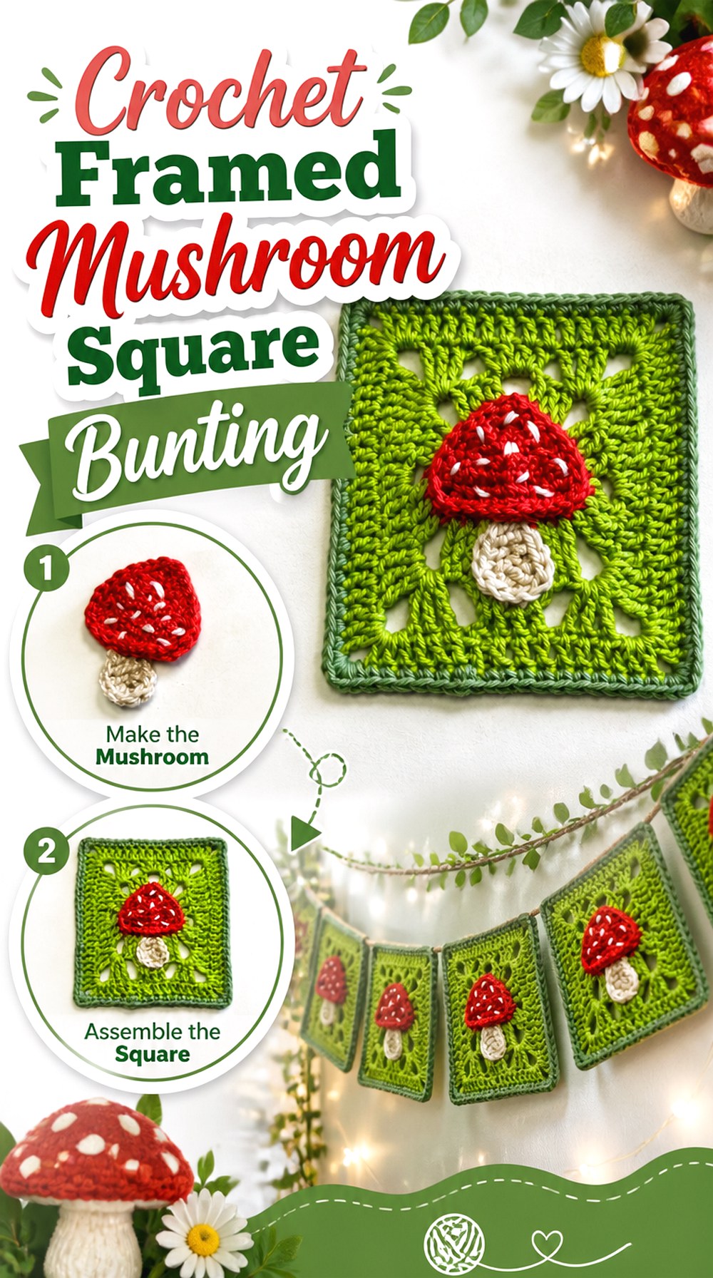 Crochet Framed Mushroom Square Bunting