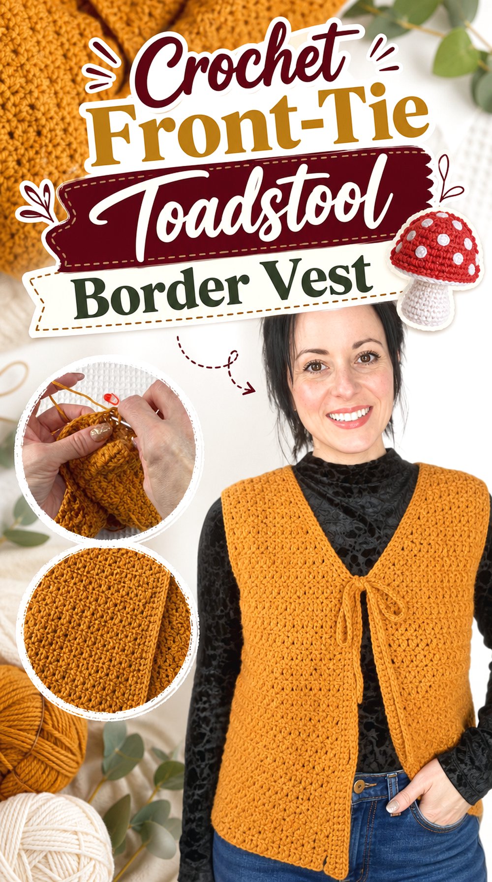Crochet Front Tie Toadstool Border Vest