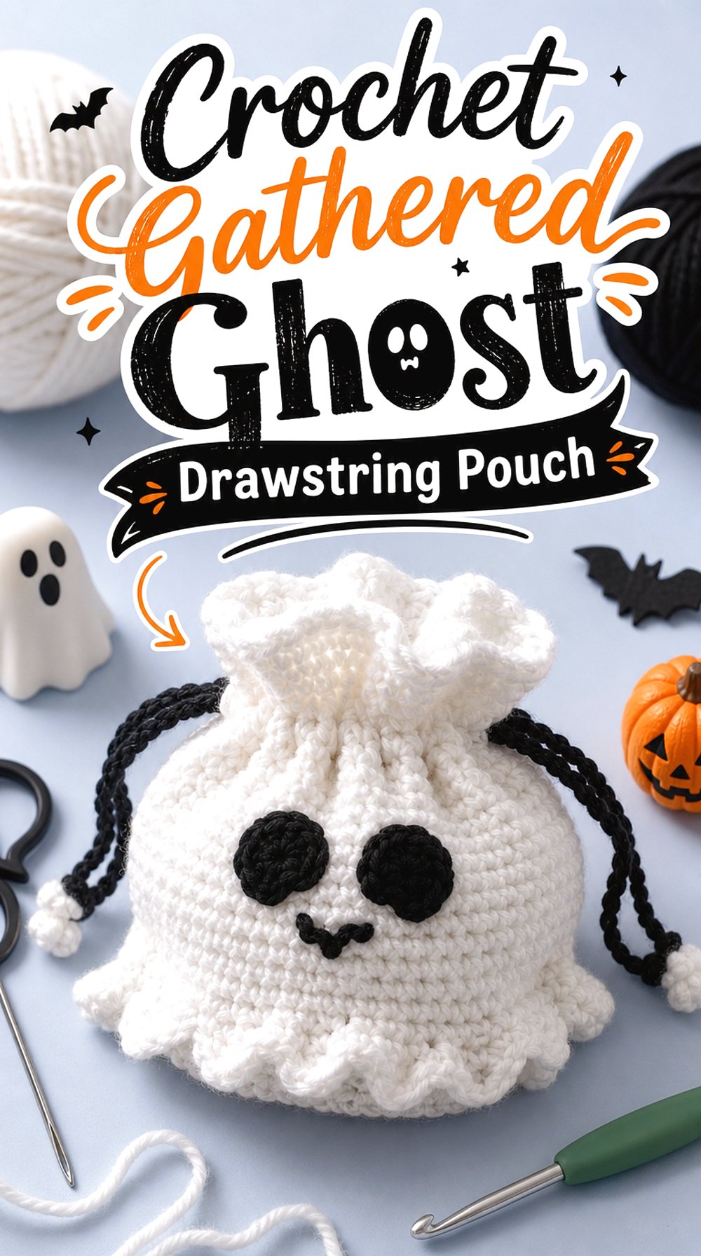 Crochet Gathered Ghost Drawstring Pouch