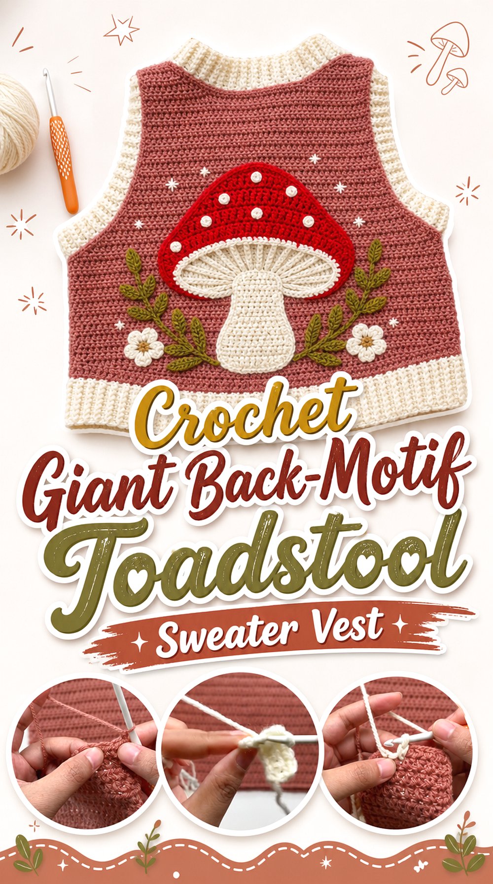 Crochet Giant Back Motif Toadstool Sweater Vest