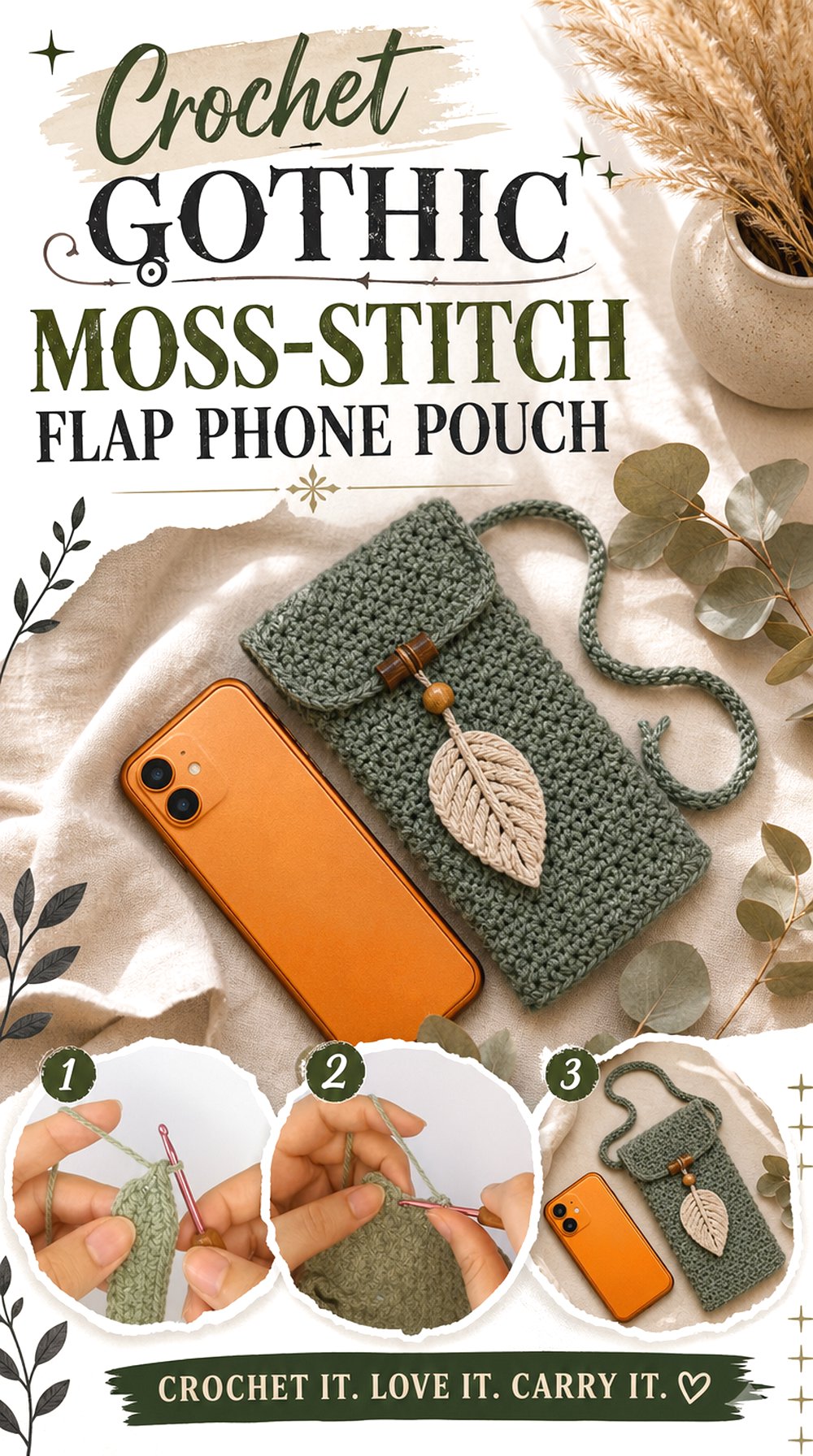 Crochet Gothic Moss Stitch Flap Phone Pouch