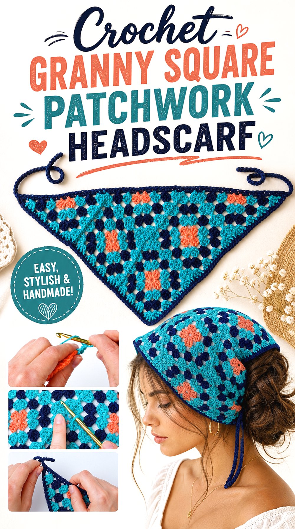 Crochet Granny Square Patchwork Headscarf