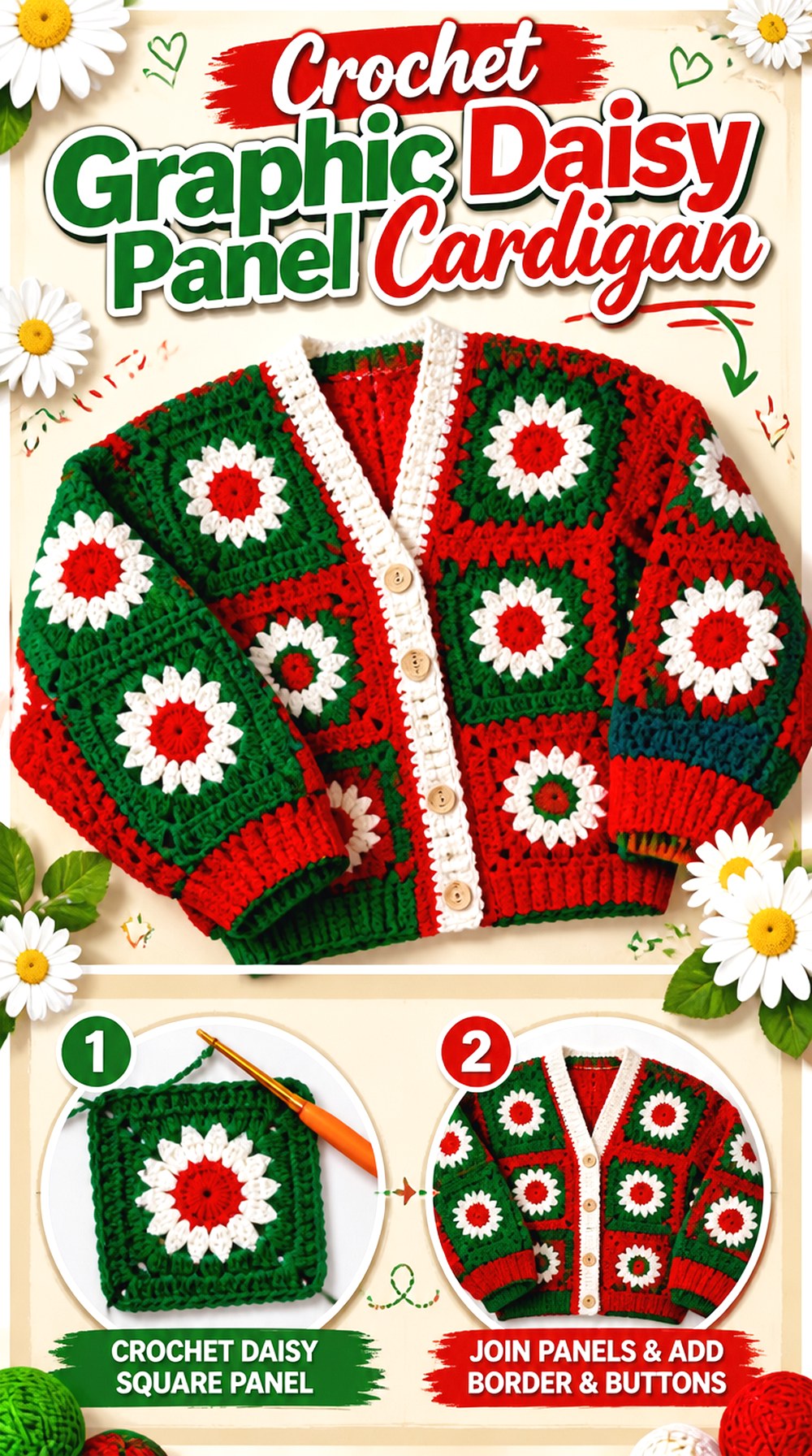 Crochet Graphic Daisy Panel Cardigan
