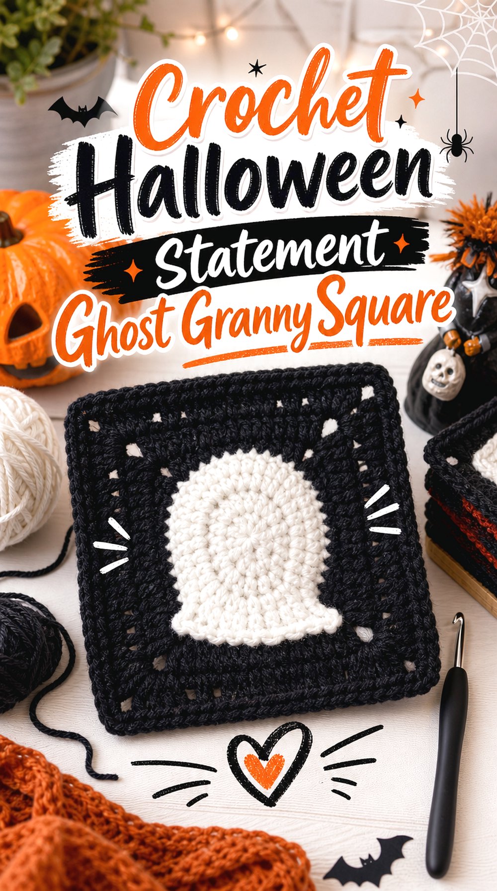Crochet Halloween Statement Ghost Granny Square