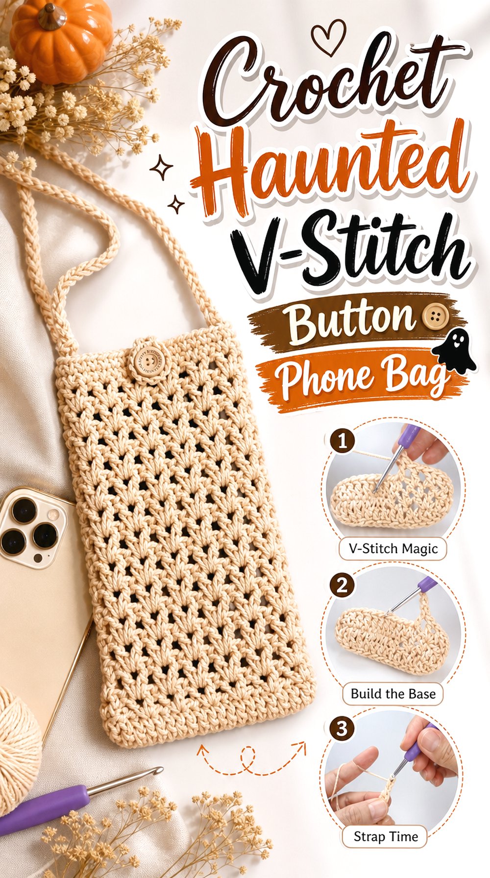 Crochet Haunted V Stitch Button Phone Bag