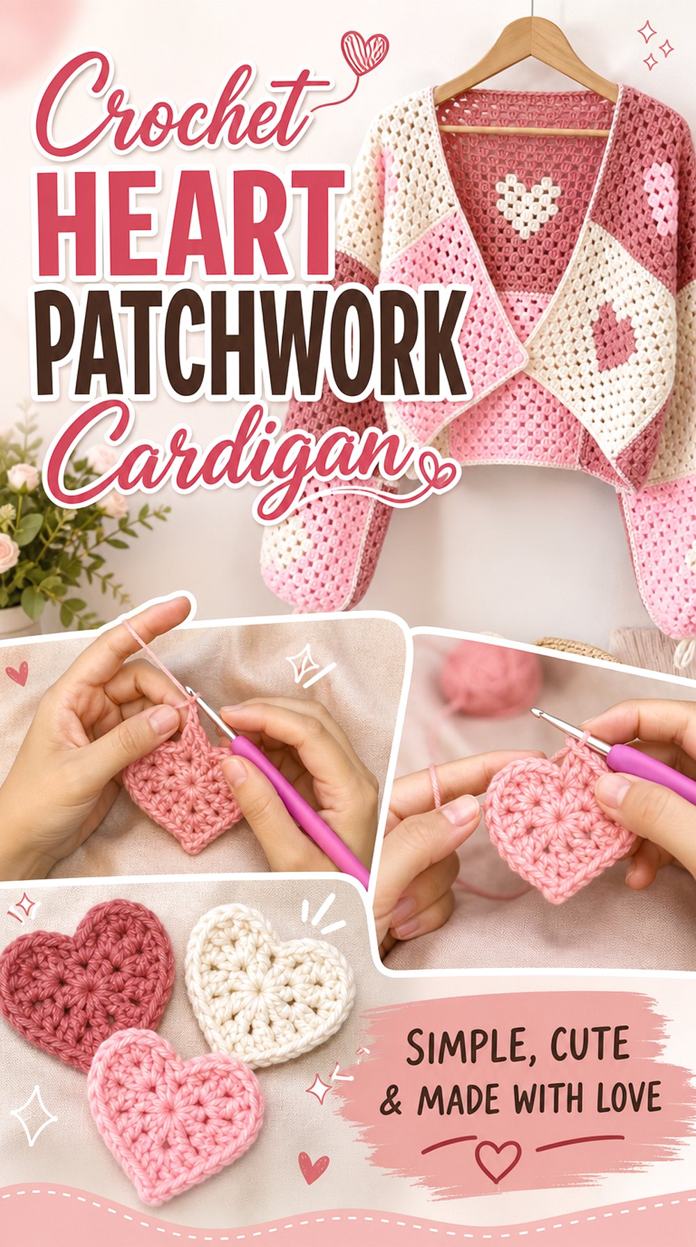 Crochet Heart Patchwork Cardigan