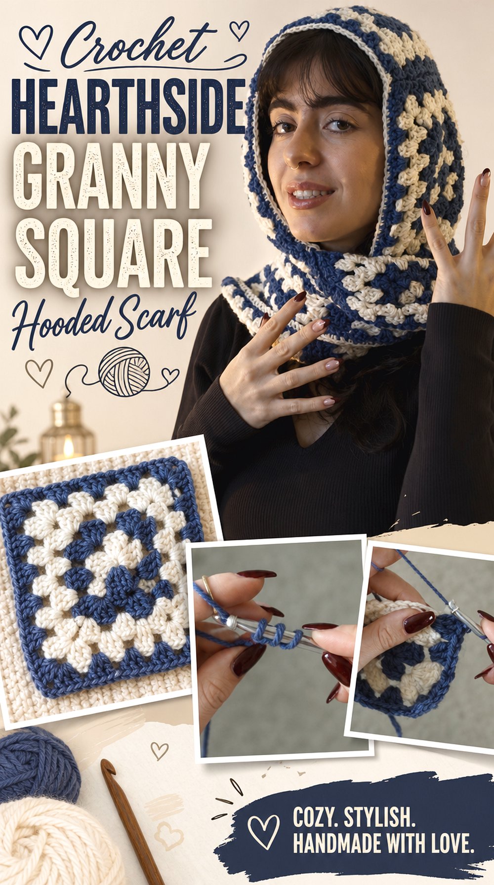 Crochet Hearthside Granny Square Hooded Scarf