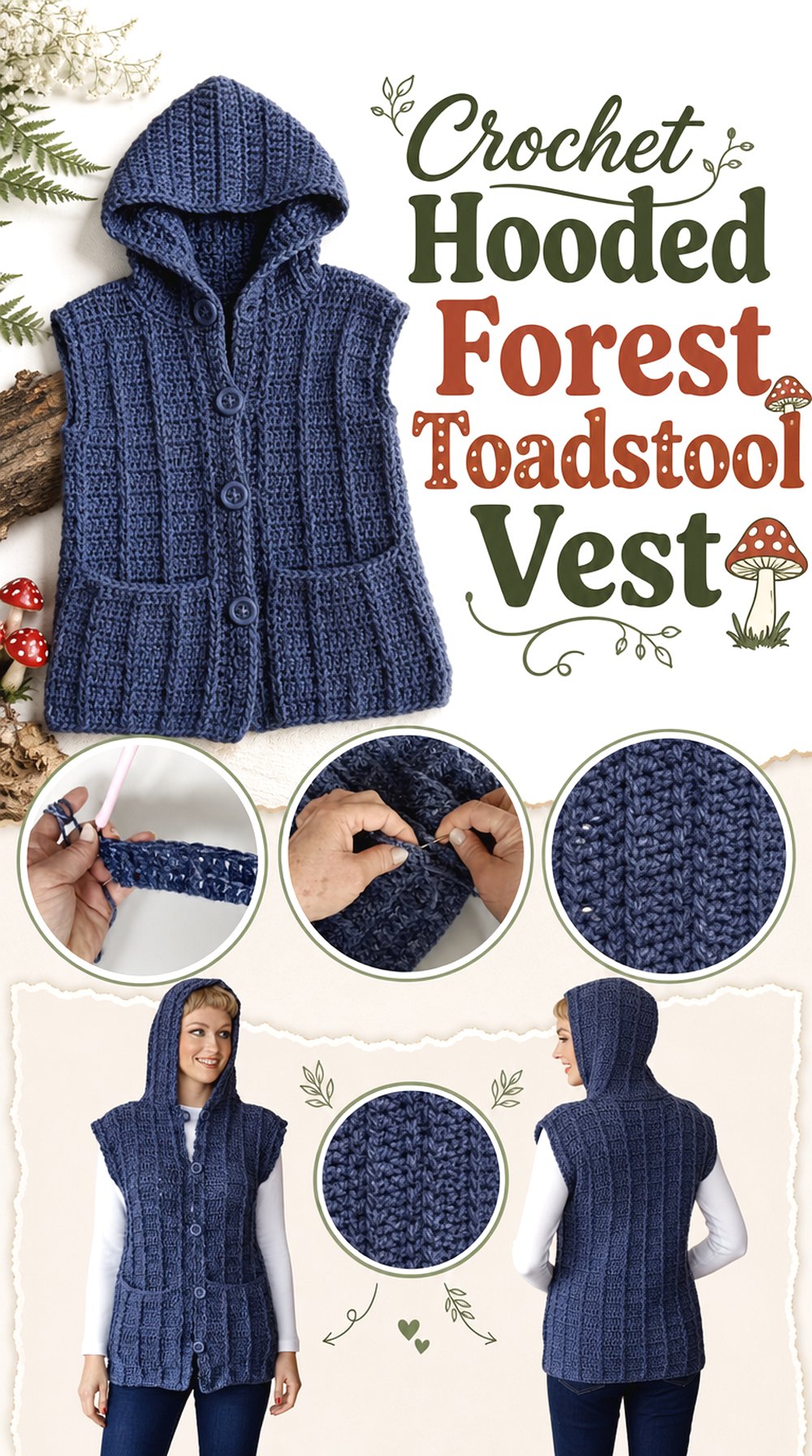 Crochet Hooded Forest Toadstool Vest