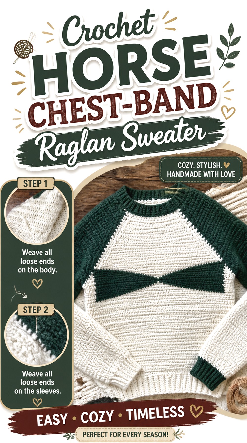 Crochet Horse Chest Band Raglan Sweater