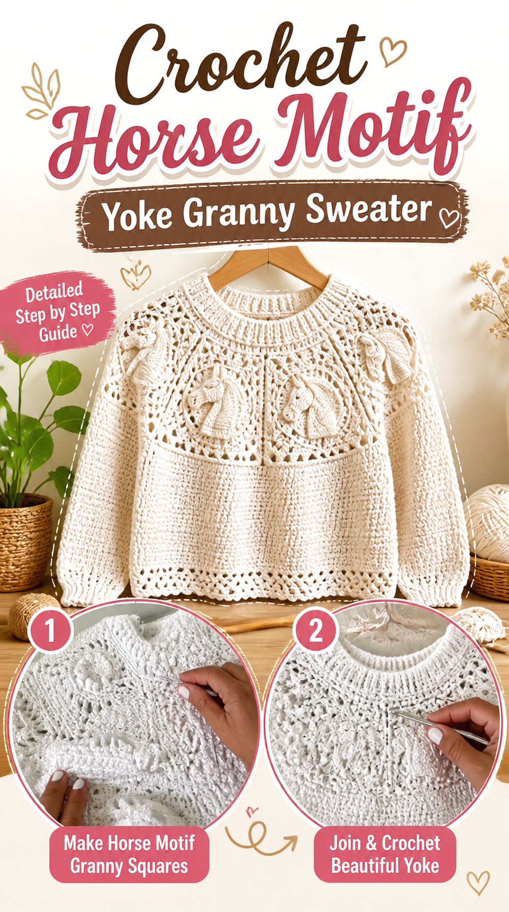 Crochet Horse Motif Yoke Granny Sweater