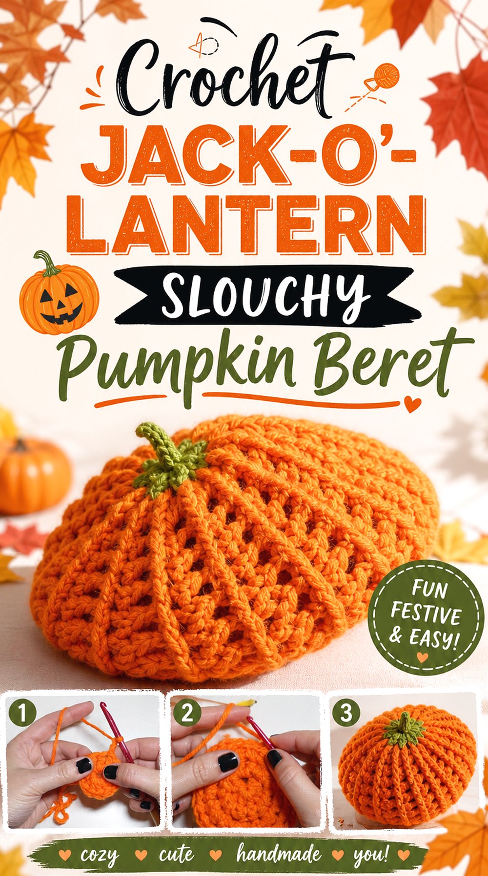 Crochet Jack o' Lantern Slouchy Pumpkin Beret