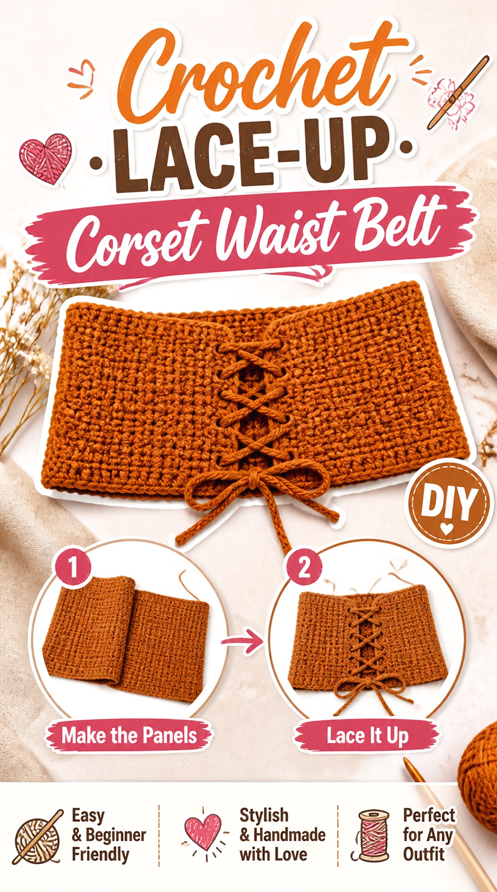Crochet Lace Up Corset Waist Belt