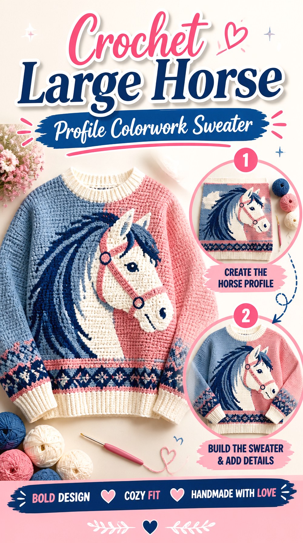 Crochet Large Horse Profile Colorwork Sweater