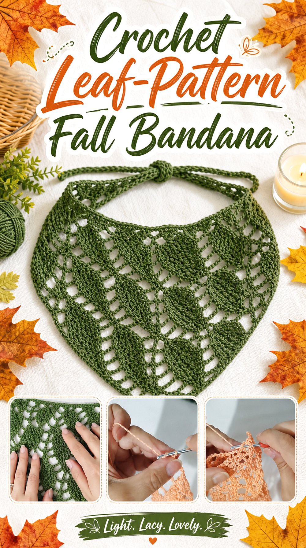 Crochet Leaf Pattern Fall Bandana