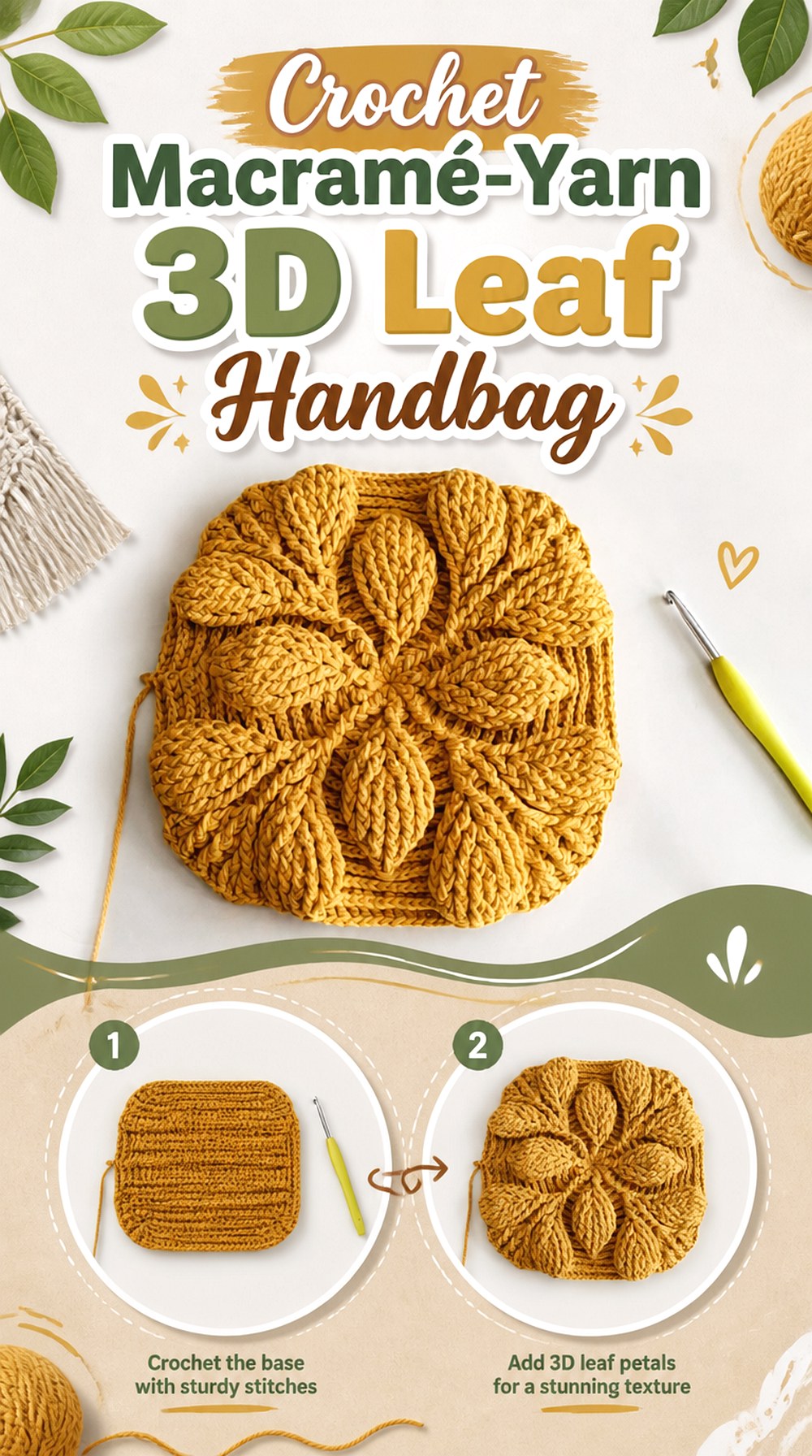 Crochet Macramé Yarn D Leaf Handbag
