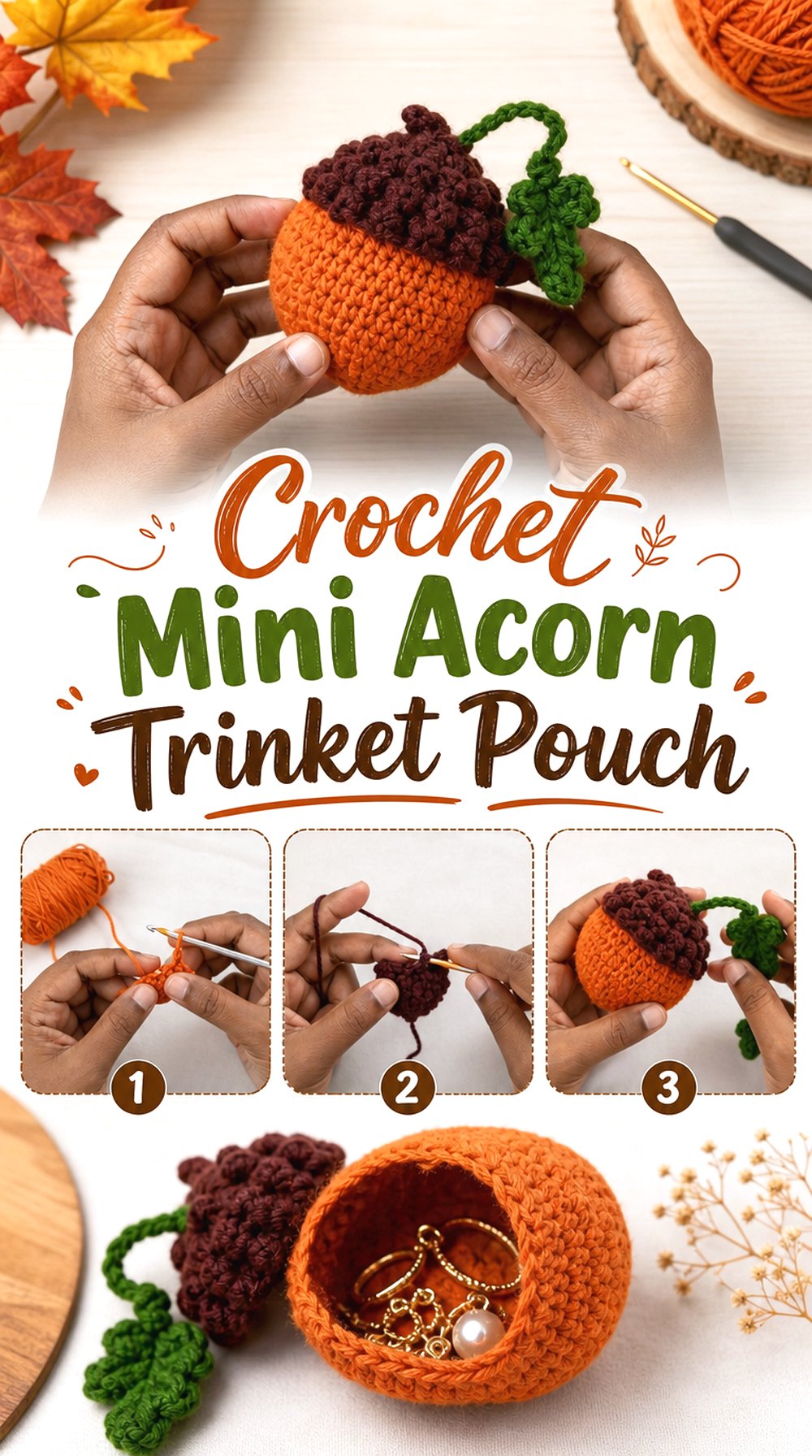 Crochet Mini Acorn Trinket Pouch