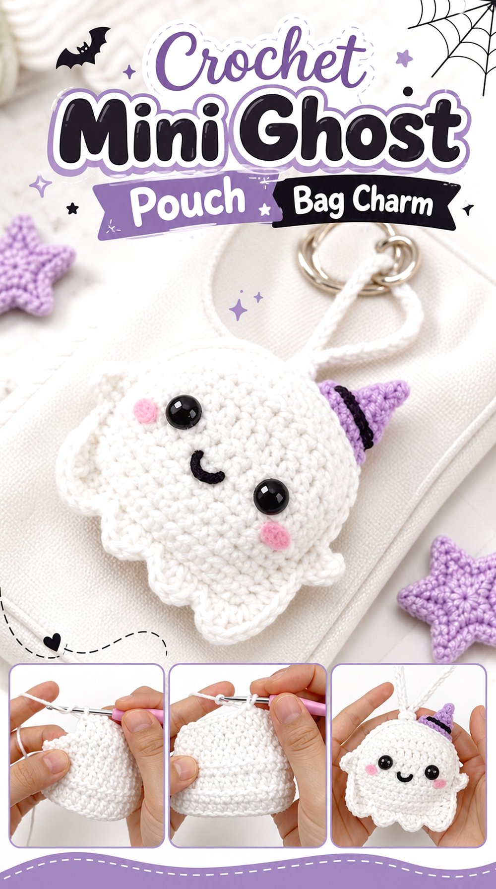 Crochet Mini Ghost Pouch Bag Charm