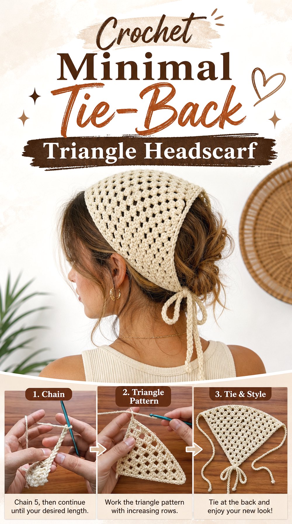 Crochet Minimal Tie Back Triangle Headscarf