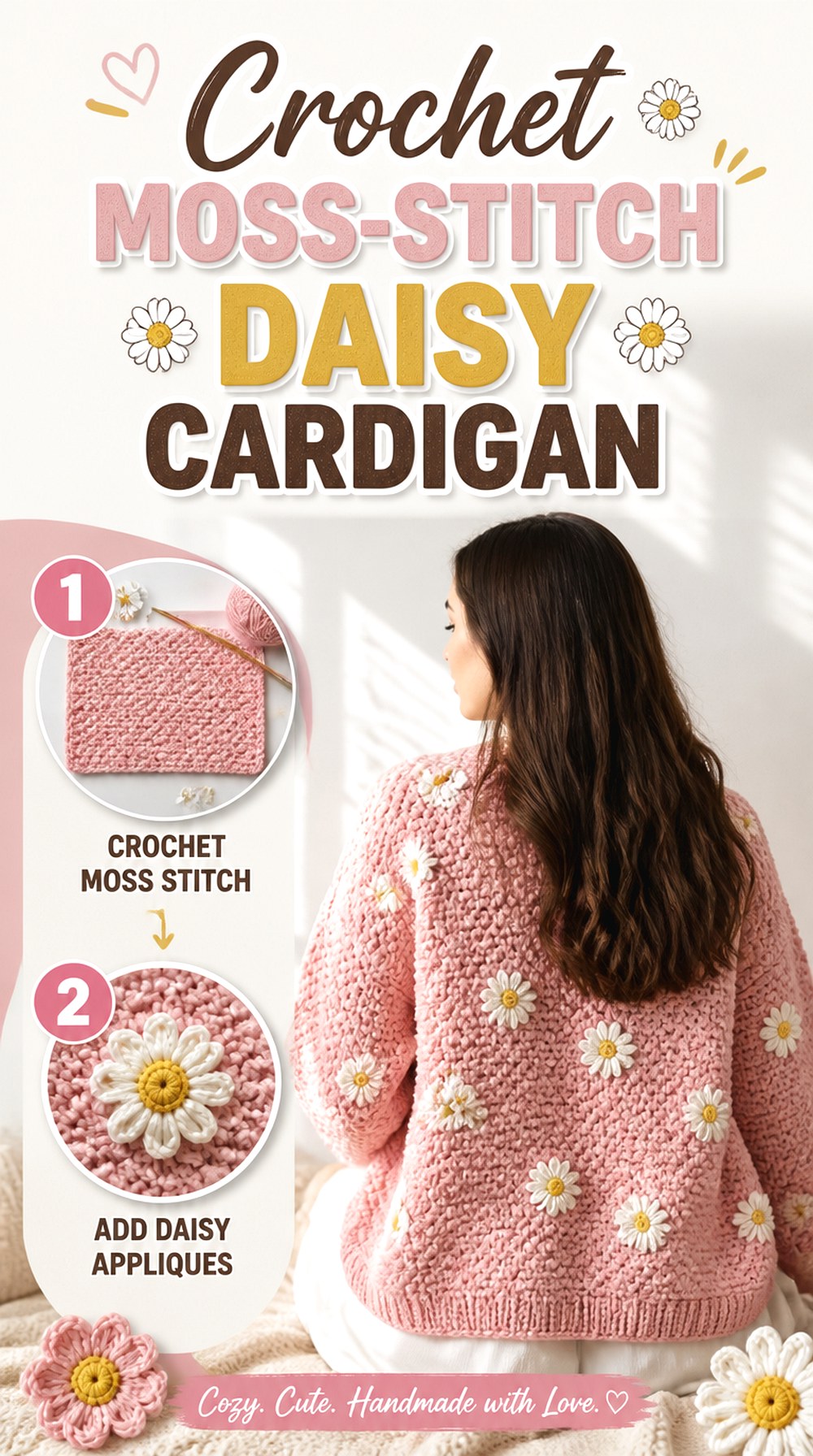 Crochet Moss Stitch Daisy Cardigan
