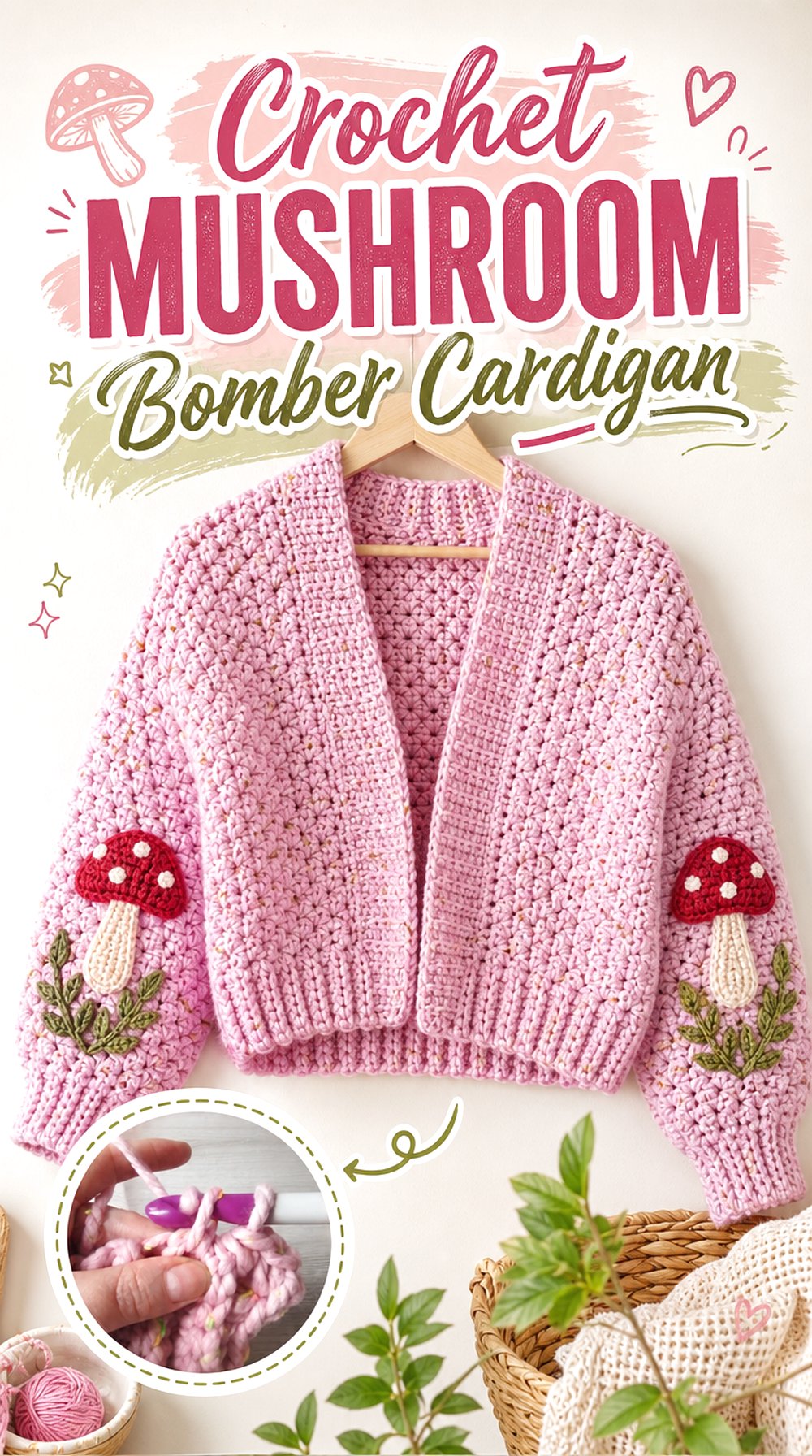 Crochet Mushroom Bomber Cardigan