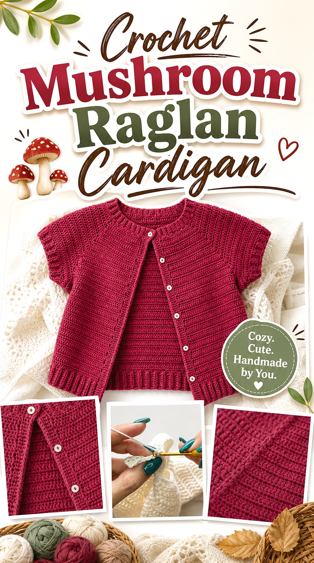 Crochet Mushroom Raglan Cardigan