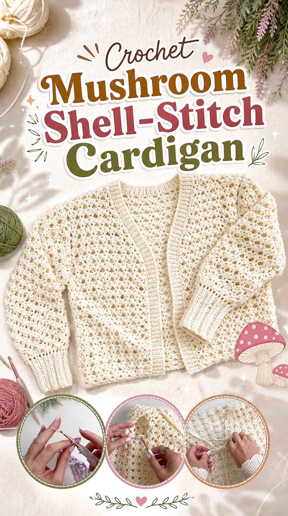 Crochet Mushroom Shell Stitch Cardigan