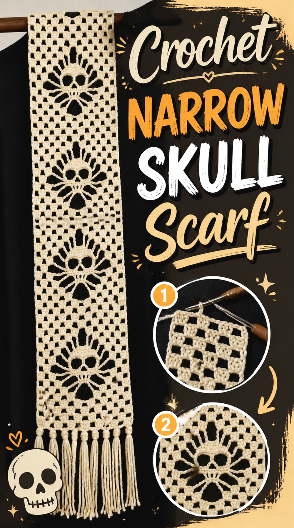Crochet Narrow Skull Scarf